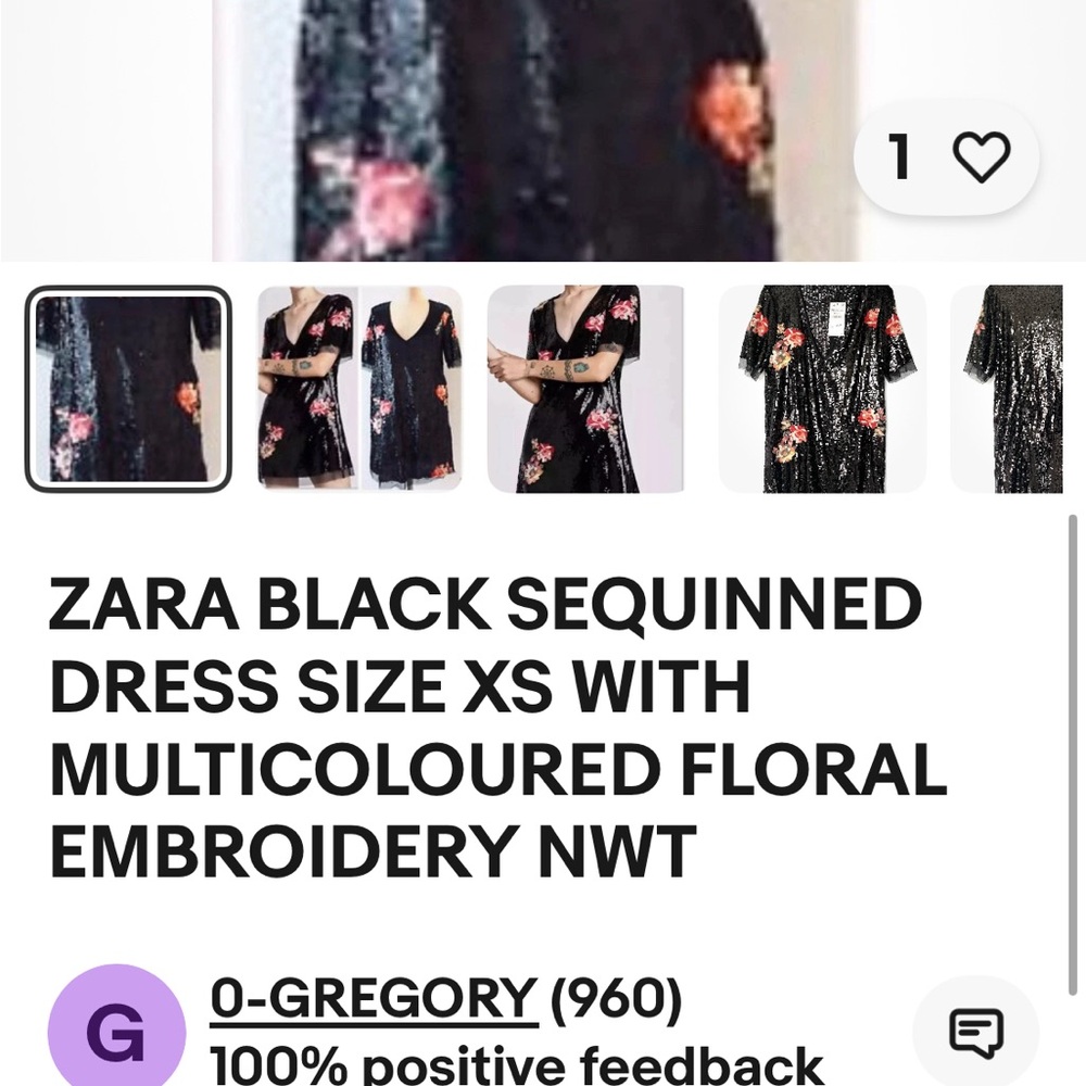 Zara Black Sequin Dress with Floral Accents size XS NEW - Picture 10 of 10